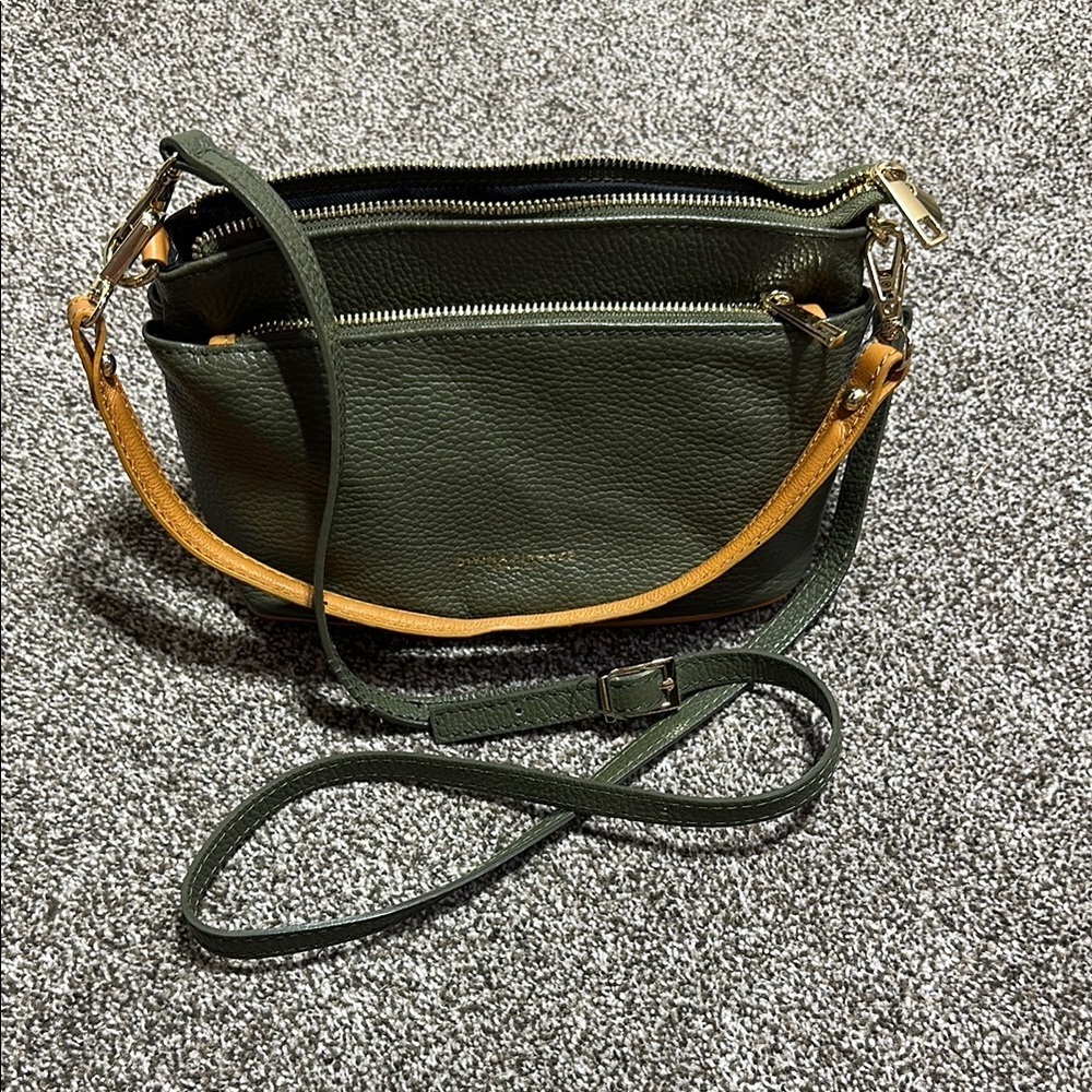 Divina Firenze genuine Italian leather crossbody shoulder bag olive green